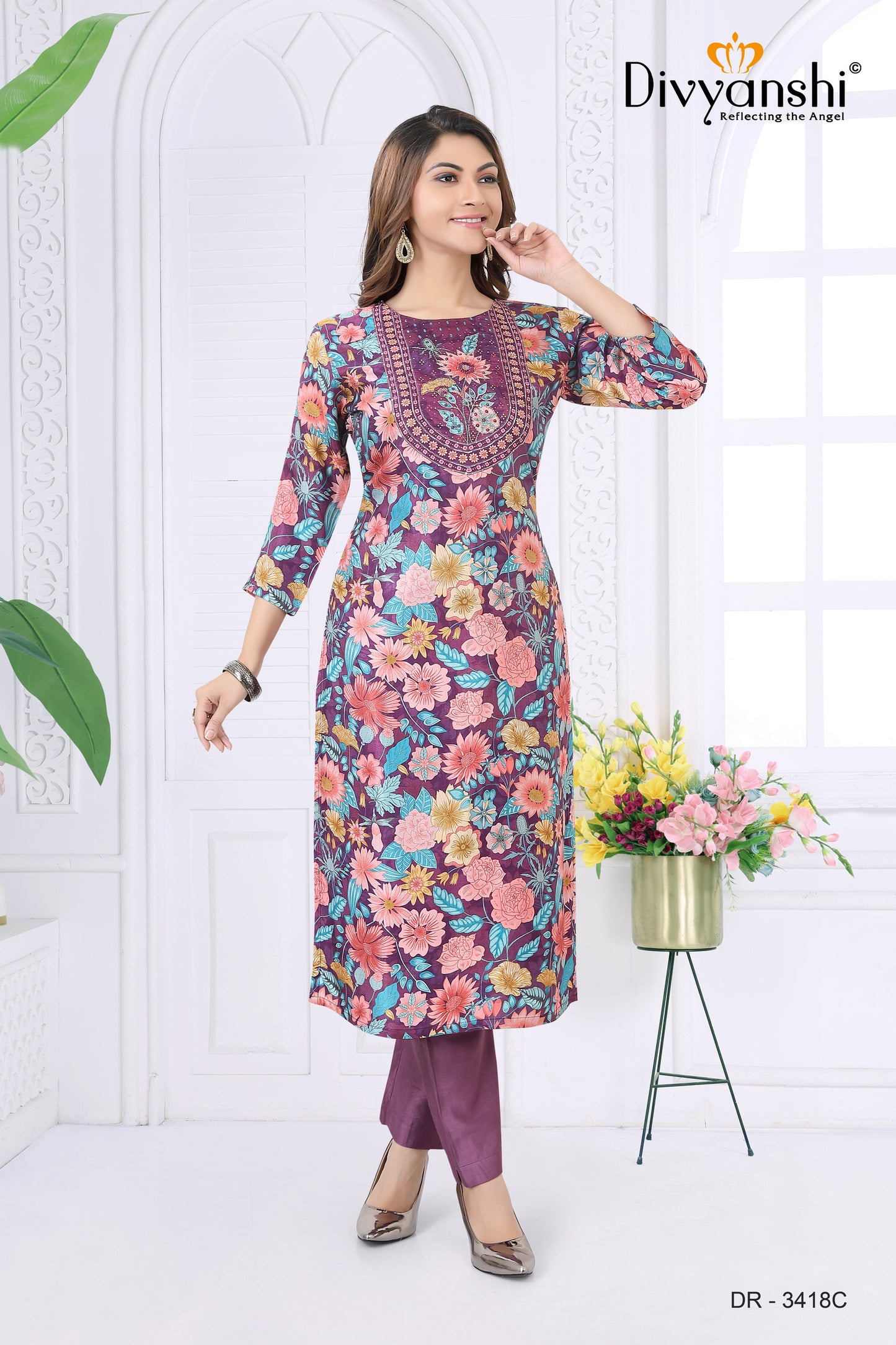 Premium Printed Designer Straight Fit Kurti (DR3418C)