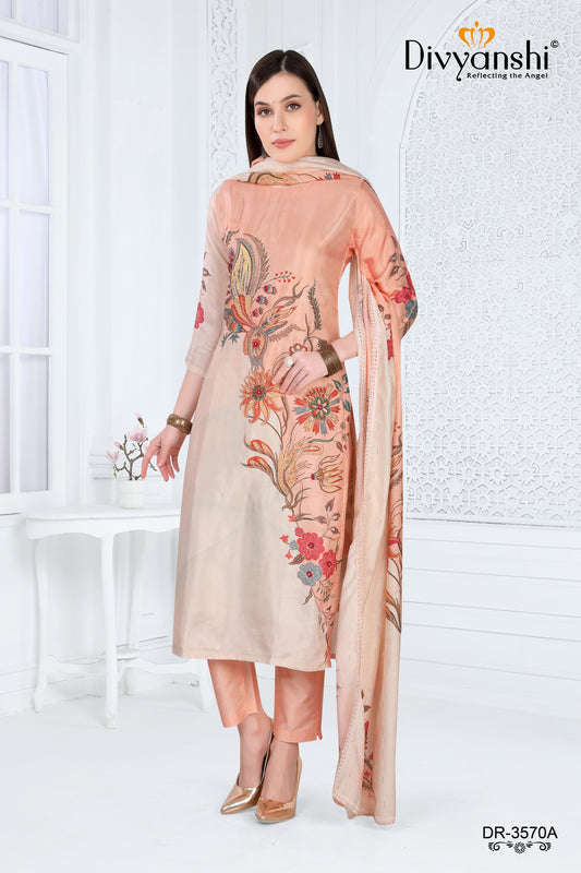 Peach Color 3Pcs Designer Kurti Set (DR3570A)