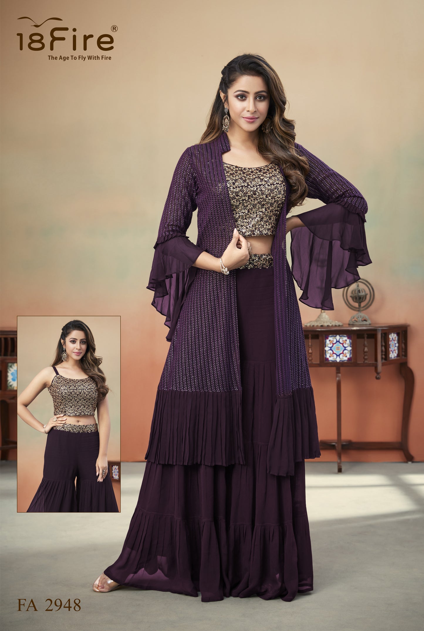 Stylish Purple Indo-Western Designer Set