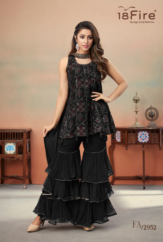 Designer 3 Pcs Set with matching Sharara Style Palazzo and Dupatta