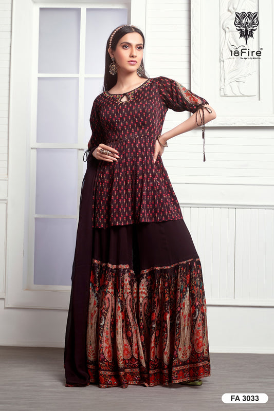 Ethnic 3 Pcs Set with Sharara Style Palazzo and Dupatta