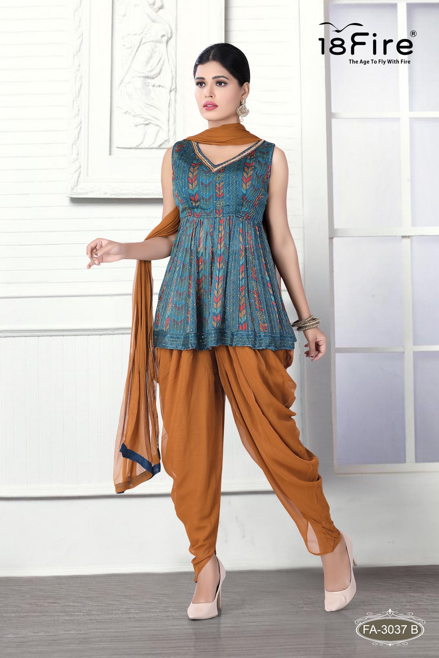 Indo Western Ethnic Top with Dhoti Style Pant & Dupatta