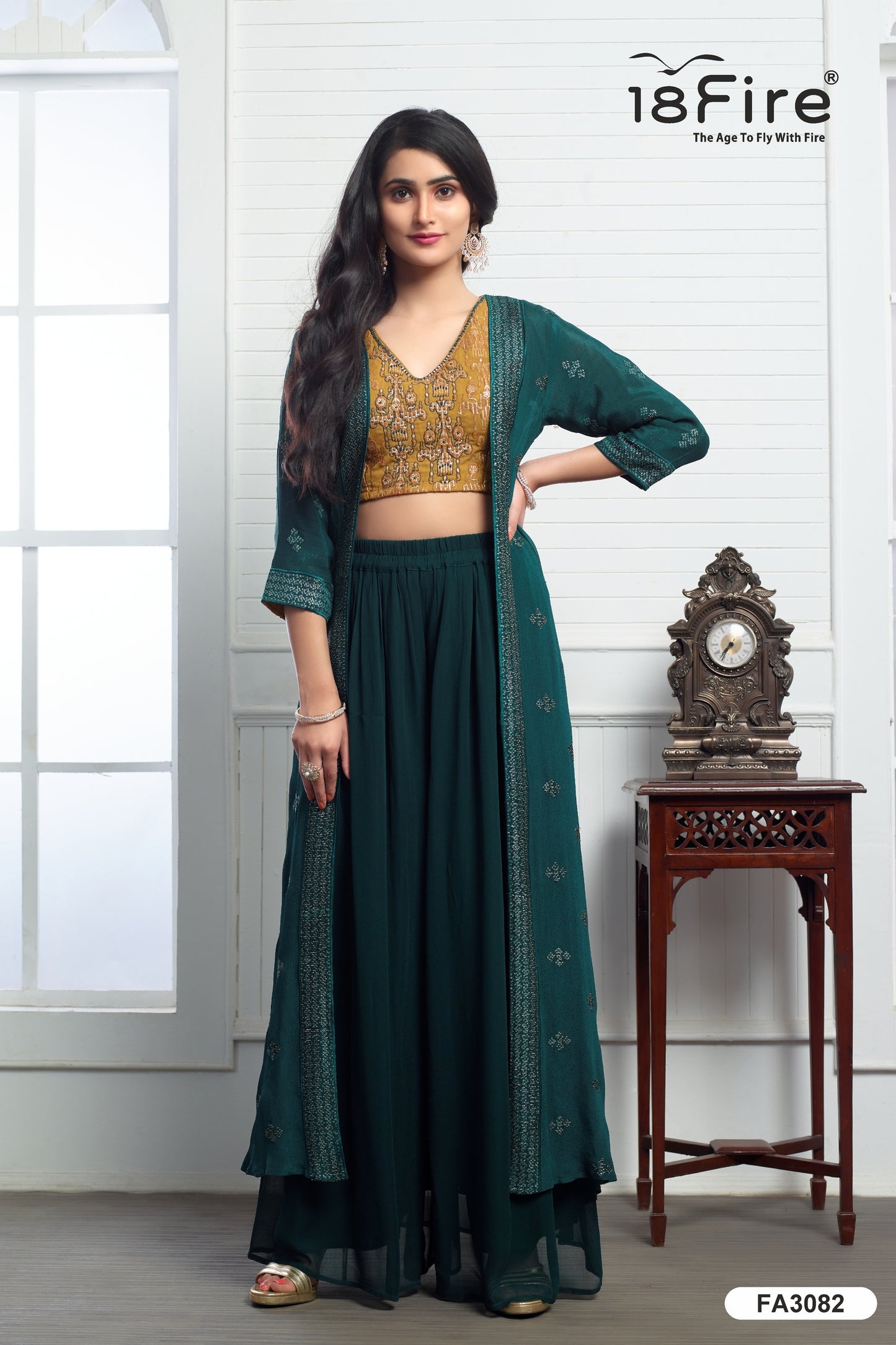 Ethnic Embroidery Crop Top with Palazzo and Detailed Handwork Jacket