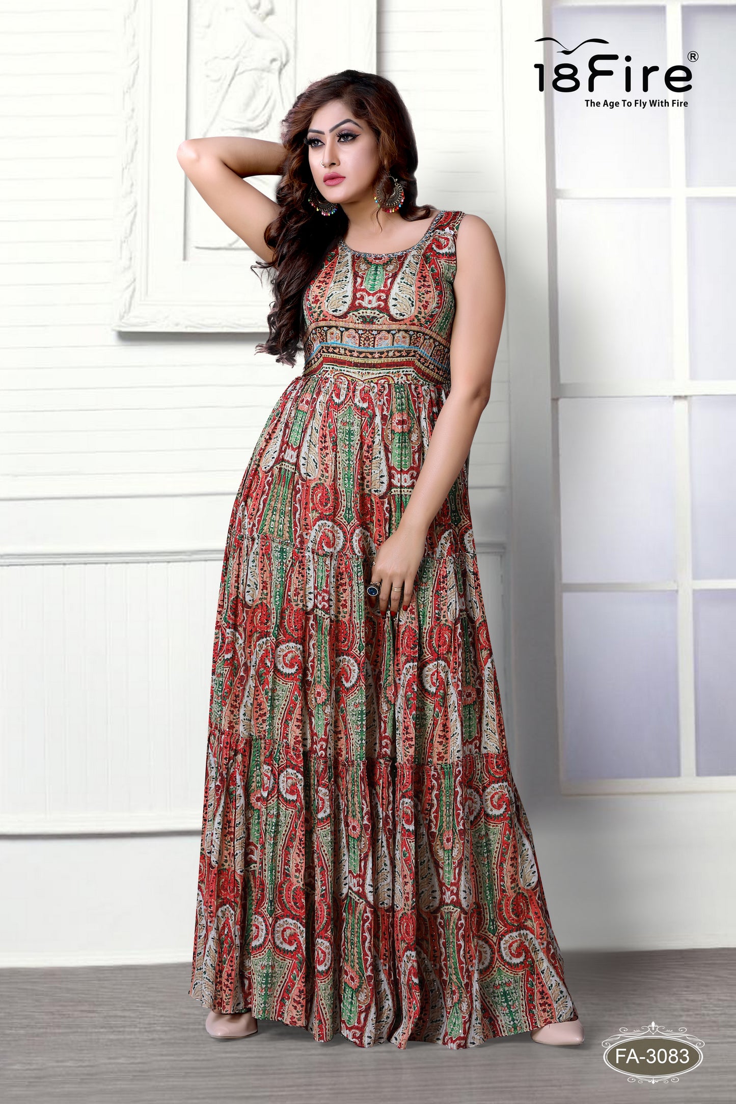 Stylist Digital Print Chanderi Ethnic Gown