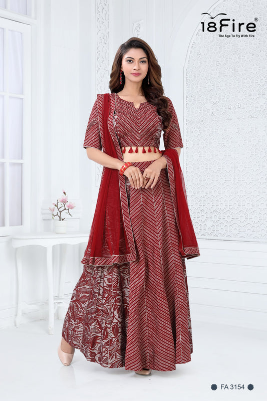 Maroon stripped pattern lehenga choli set with a modern design with hint of detailed handwork