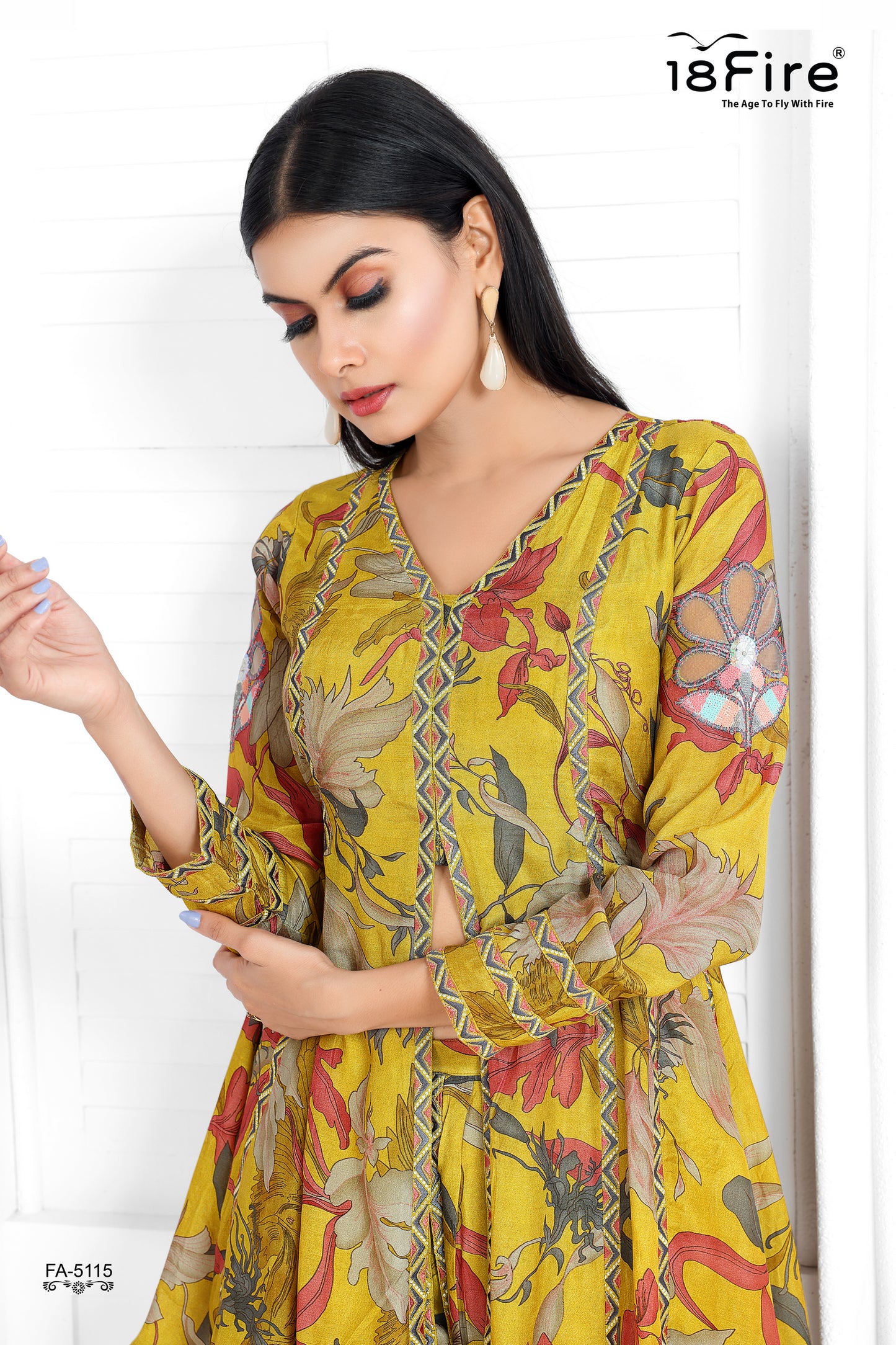 Minimal Flower Print Kurti with Dhoti Style Pant and matching dupatta (FA5115B)