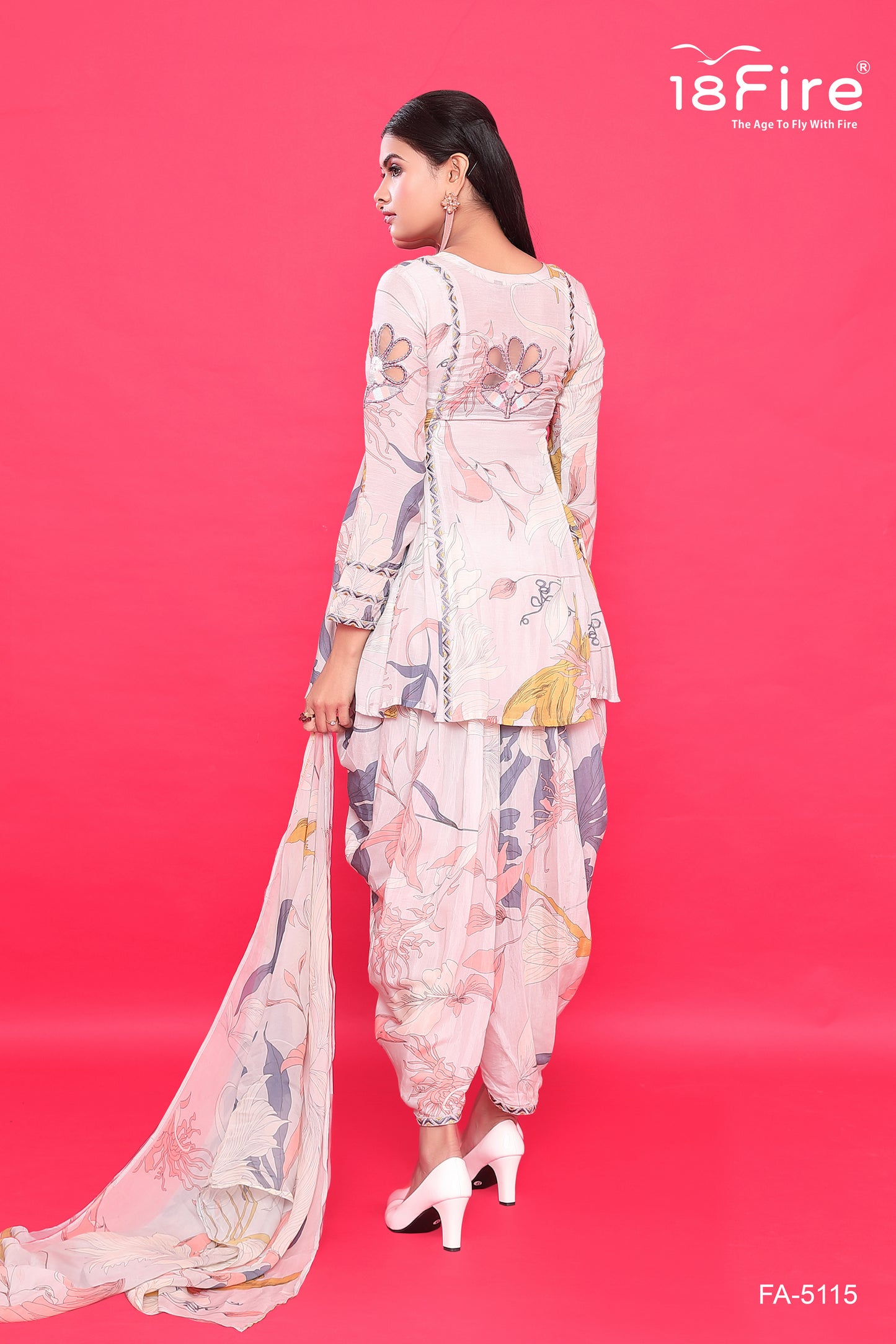 Minimal Flower Print Kurti with Dhoti Style Pant and matching dupatta (FA5115A)