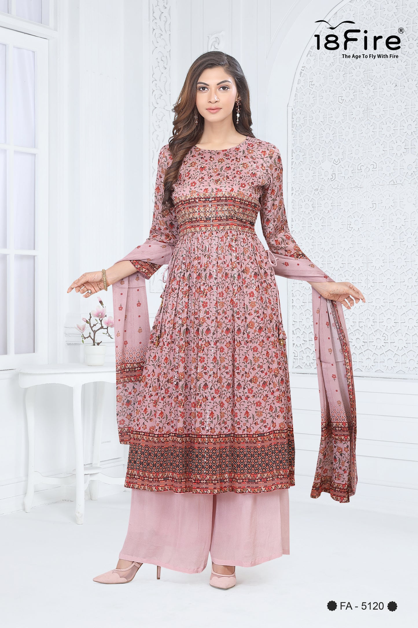 Floral Print Designer Kurti with matching palazzo and dupatta (FA5120)