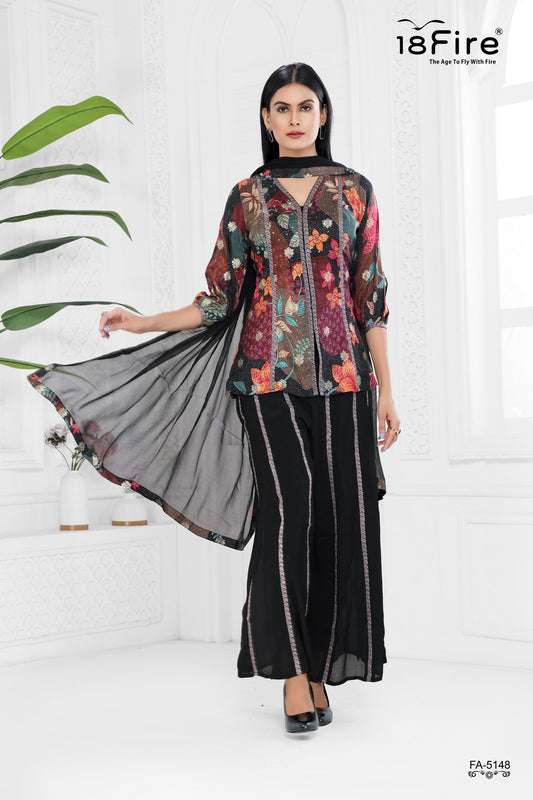 Stylish Printed Fusion Wear with a Scarf, a type of Indian ethnic wear that blends traditional and contemporary styles (FA5148)