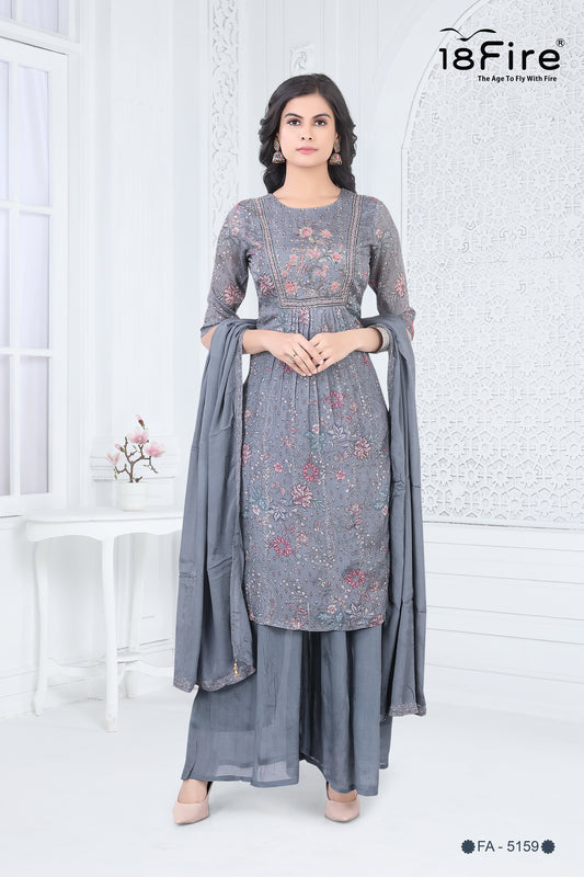 Ethnic detailed handwork kurti with matching pant and dupatta (FA5159)