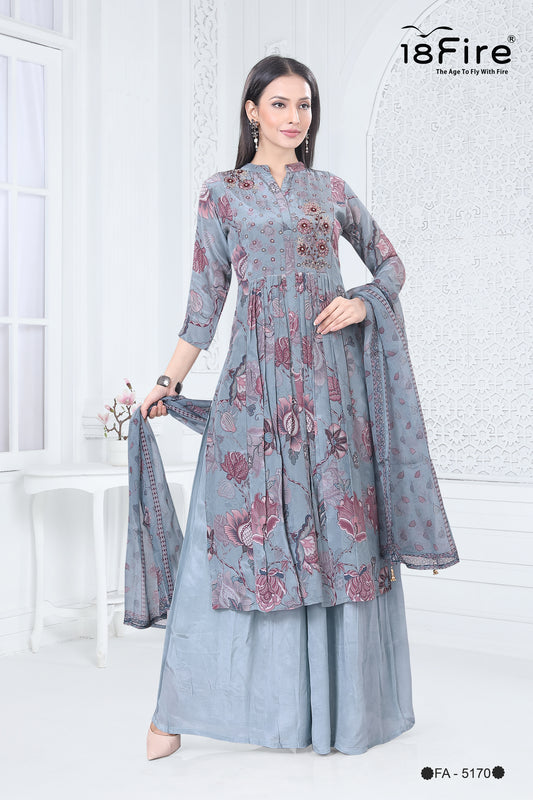 Flared Cut Designer Kurti with matching bottom and dupatta (FA5170)