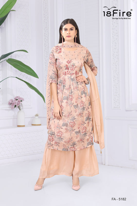 Pastel Shade Flower Print Ethnic Stylist Kurti with matching bottom and dupatta (FA5182)