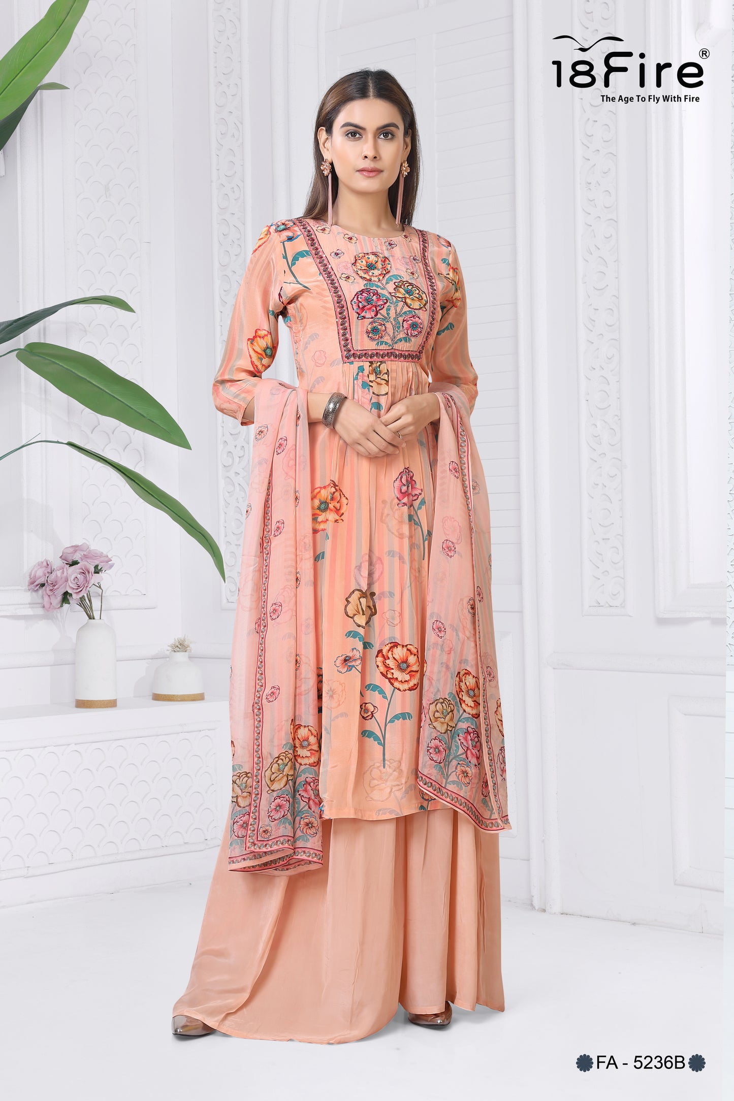 Designer Ethnic Kurti Set with matching pant and dupatta (FA5236B)